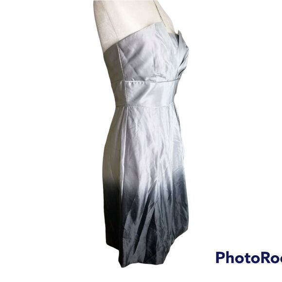 Formal Strapless Silver & Black Ombre Cocktail Silk Prom Dance Evening Dress - Picture 5 of 14